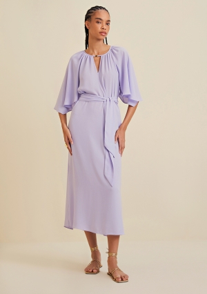 VESTIDO LONGO DECOTE V DETALHE DECOTE LILAS MORENA ROSA