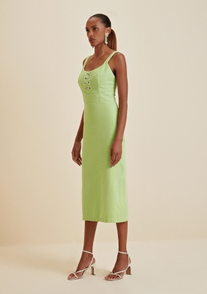 VESTIDO MIDI DECOTE AMARRACAO COM LASTEX E ILHOS MORENA ROSA