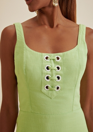 VESTIDO MIDI DECOTE AMARRACAO COM LASTEX E ILHOS MORENA ROSA