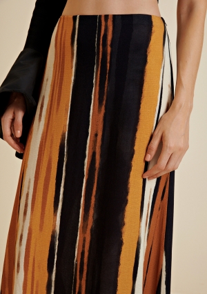 SAIA MIDI RETA COM ZIPER CARAMELO/PRETO MORENA ROSA