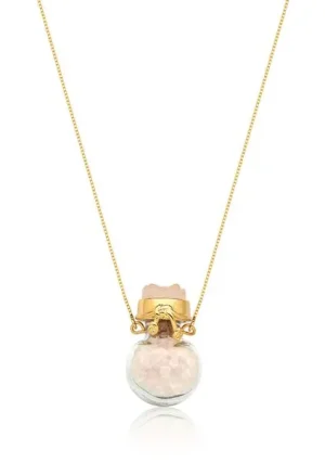 COLAR FELICIDADE FOLHEADO OURO QTZ ROSA MARIA DOLORES