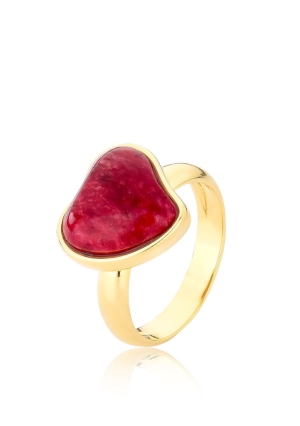 ANEL CORACAO TAM 19  FOLHEADO OURO  FELDSPATO VERMELHO AYLA