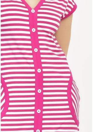 VESTIDO LISTRA CAVA RETA COM DETALHE BOTOES