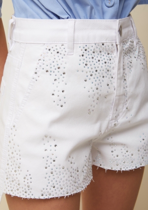 SHORTS COM TERMOCOLANTE BRANCO BARRA DESFIADA MORENA ROSA