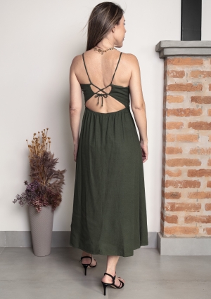 VESTIDO MIDI EM LINHO DETALHE ENTREMEIO