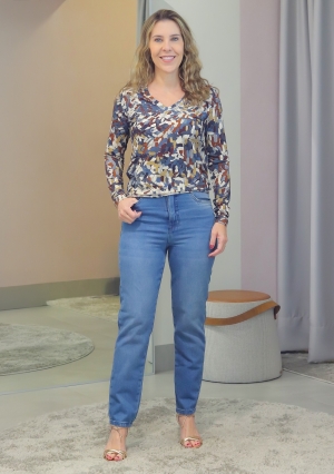 BLUSA DECOTE V MOSAICO AMARRAS