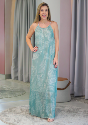 VESTIDO TULE LONGO ALÇA BRILHO