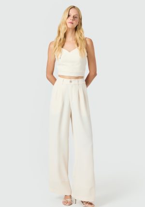 CALÇA WIDE LEG EM CREPE ALFAIATARIA SLYWEAR