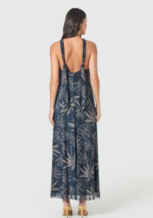 VESTIDO LONGO DE ALÇA EM TULE ESTAMPADO SLYWEAR